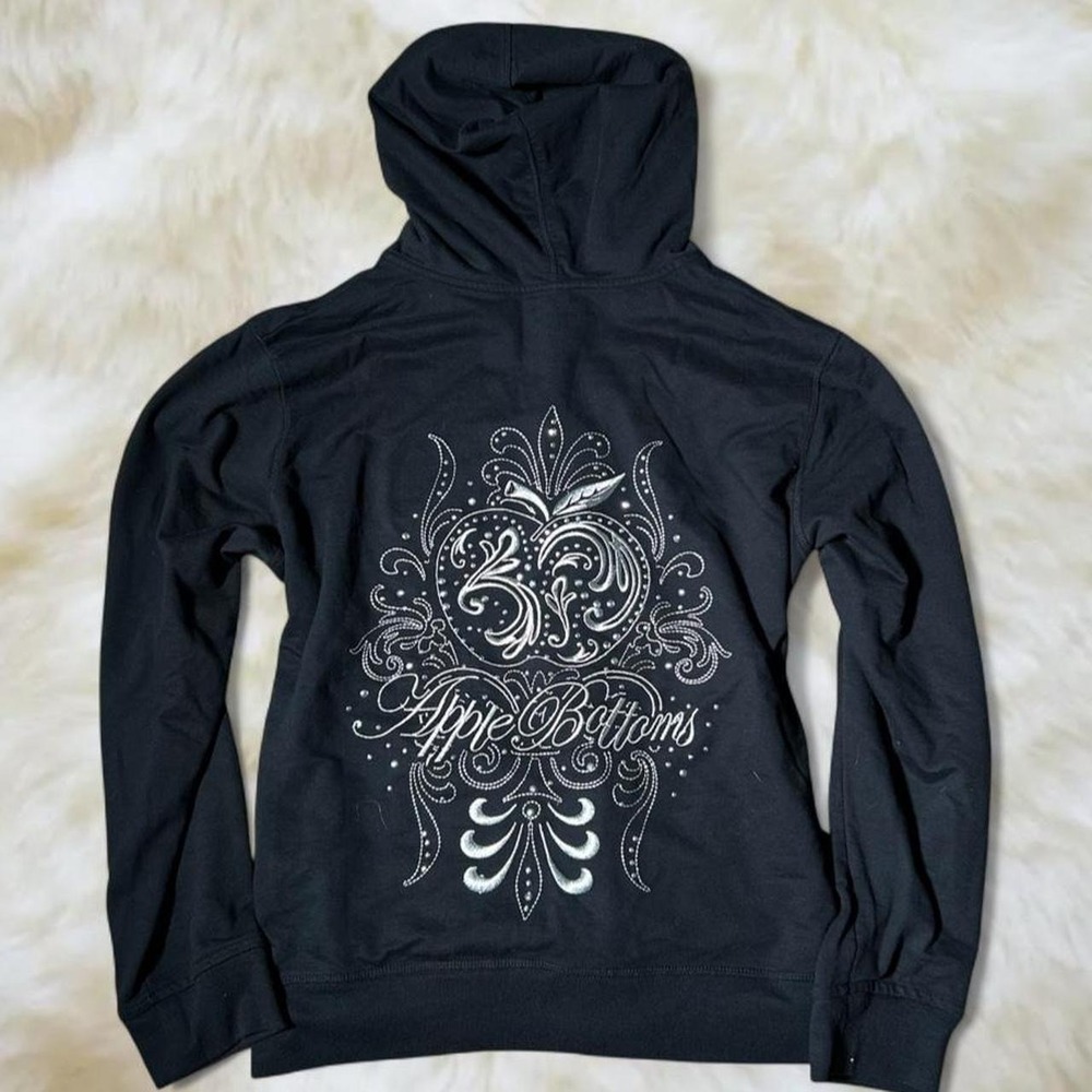 Apple Bottoms Vintage Black Rhinestone Graphic Y2K Zip Up Hoodie XL 2XL